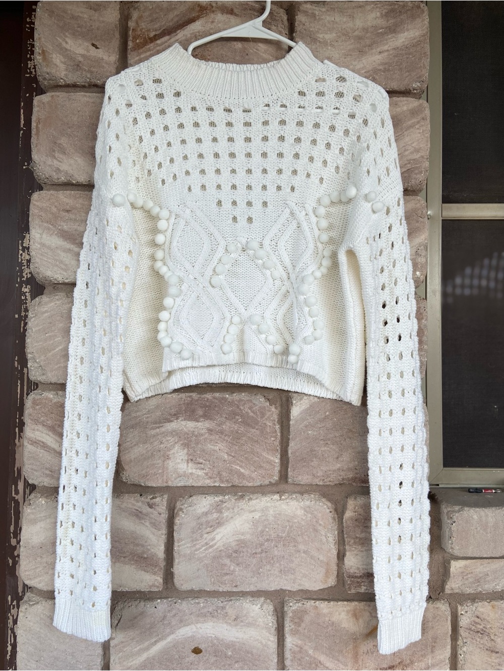 Seven Wonders Petal and Pump Tamarine pom pom Cropped Boho Coquette Sweater US 8